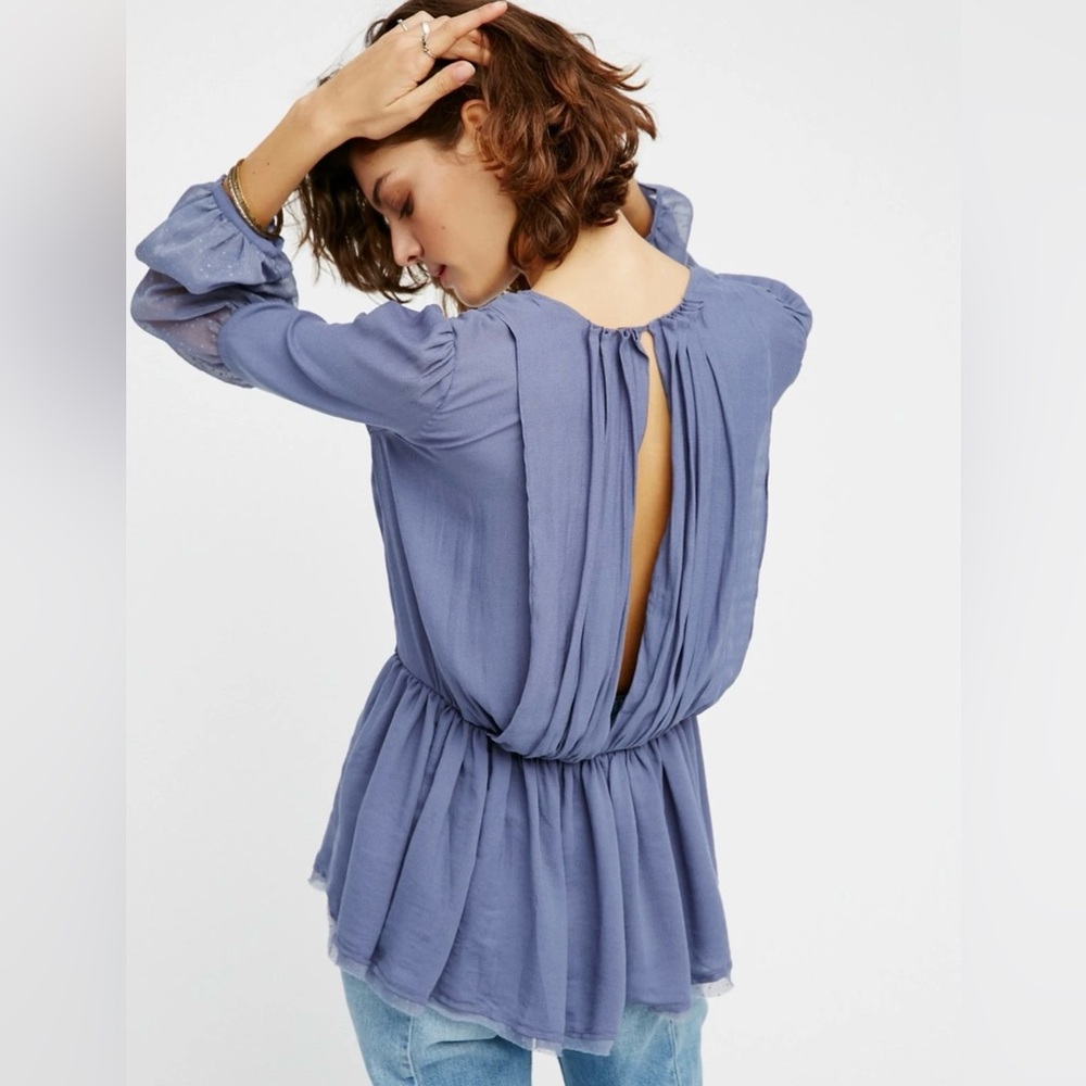 Free People Blue Open-Back Blouse